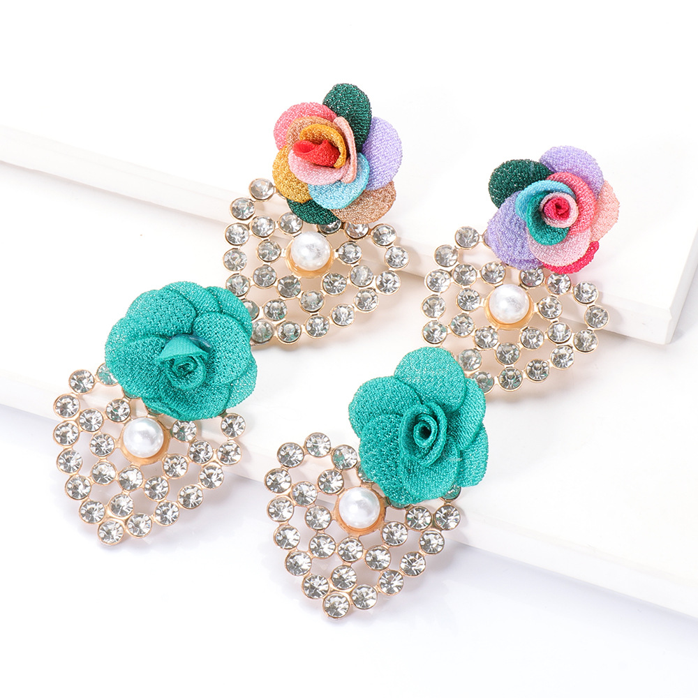 Fashion Geometric Heart-shaped Inlaid Rhinestone Flower Earrings display picture 19