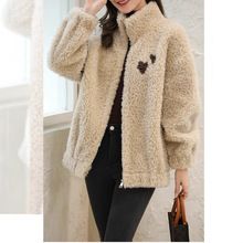 新款立领100羊毛羔外套女冬季小个子颗粒绒复合皮毛一体皮草大衣