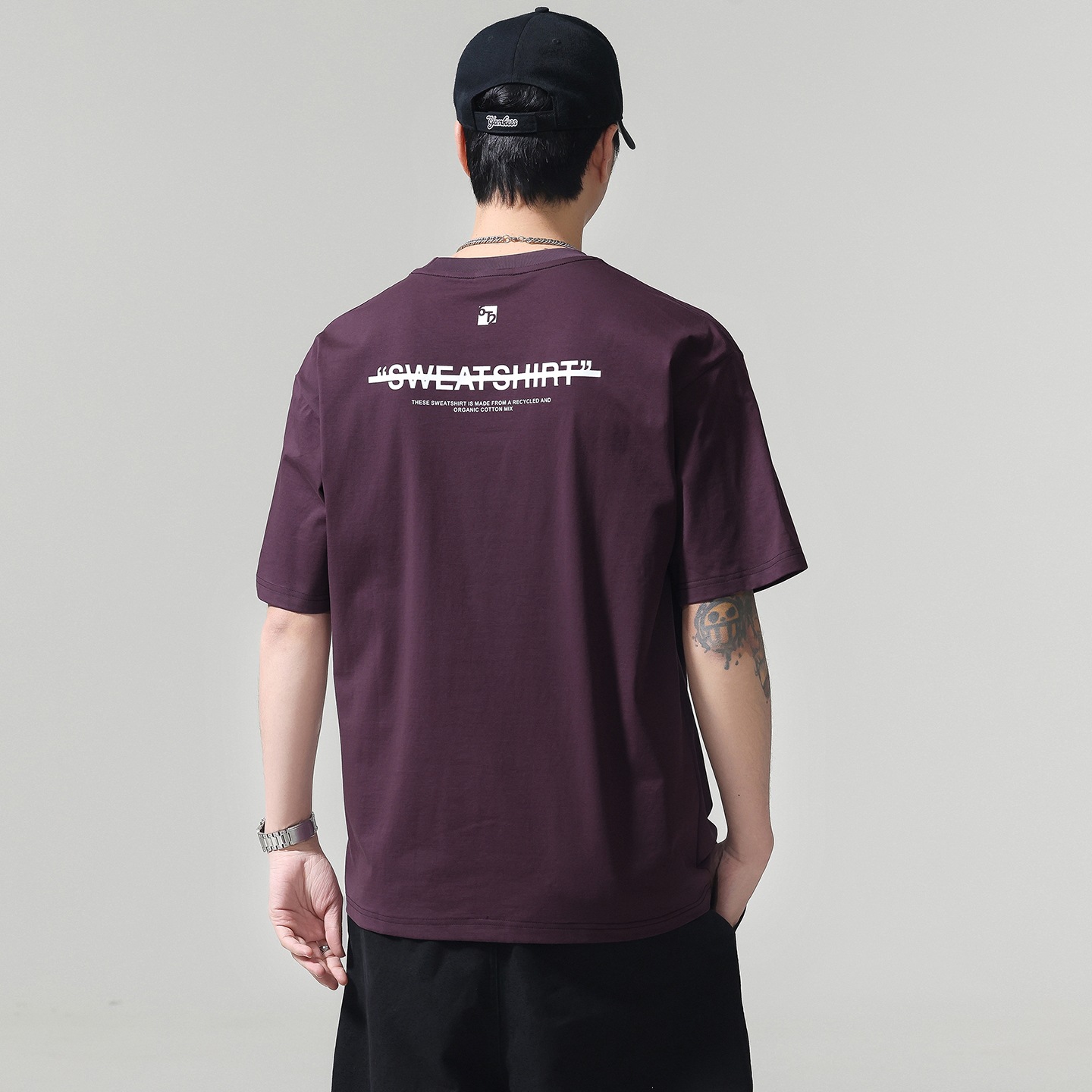 80 frío algodón camiseta de mangas cortas hombre 2026 verano transpirable camiseta de mangas cortas casuales blanco negro