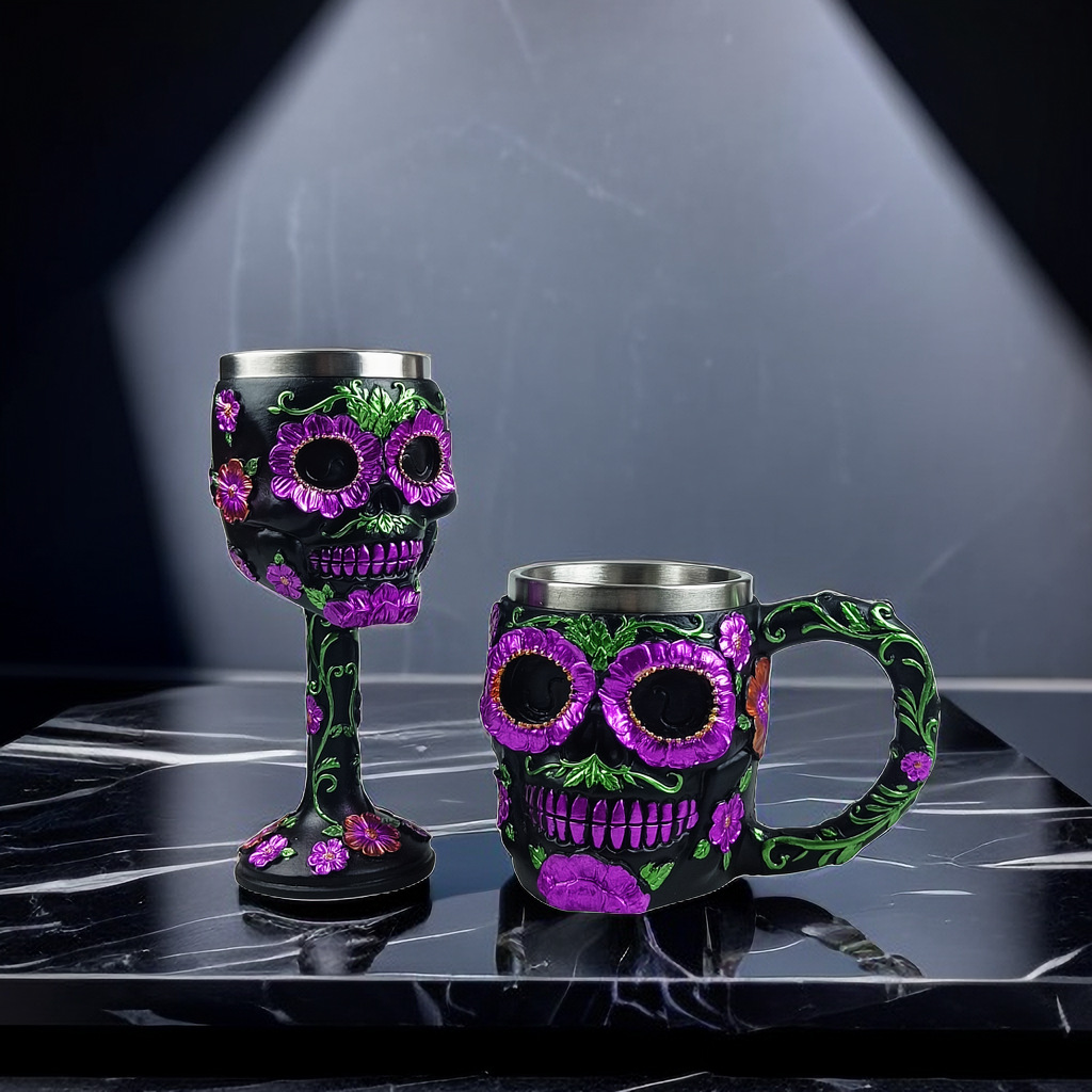 Vaso de cerveza de cráneo vendedor caliente transfronterizo personalizado 3D tridimensional cabeza de cráneo copa de vino revestimiento de acero inoxidable copa de vino