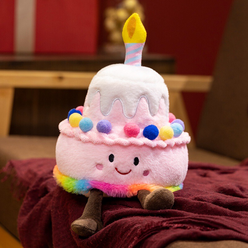 誕生日の歌を歌うケーキ人形かわいい恋人レインボーストロベリーケーキぬいぐるみ誕生日ギフト小道具|undefined
