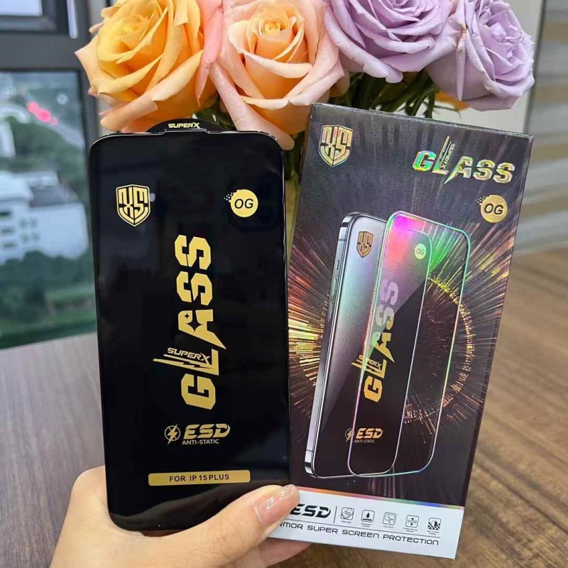 适用苹果14promax钢化膜165Plus防静电esd丝印iPhone17全屏钢化膜