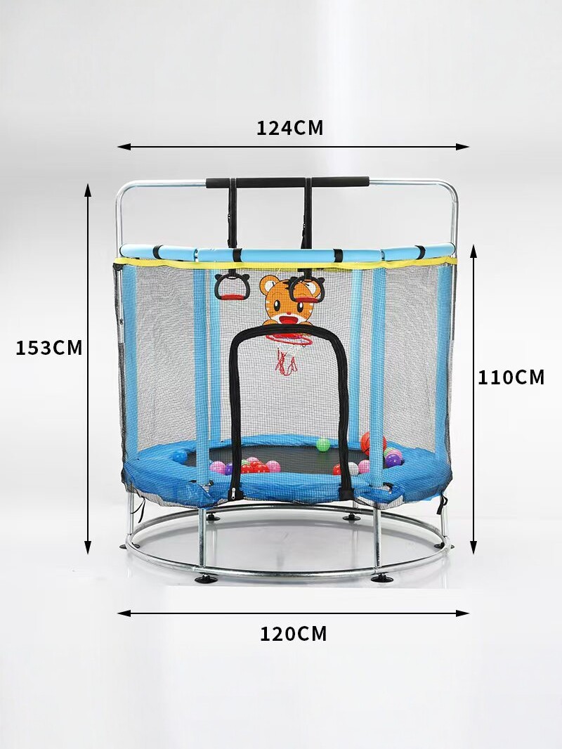 Trampolín de refuerzo y estabilidad doméstico con pasamanos de red de protección para niños recreativos indoor swing fitness trampolín image 1