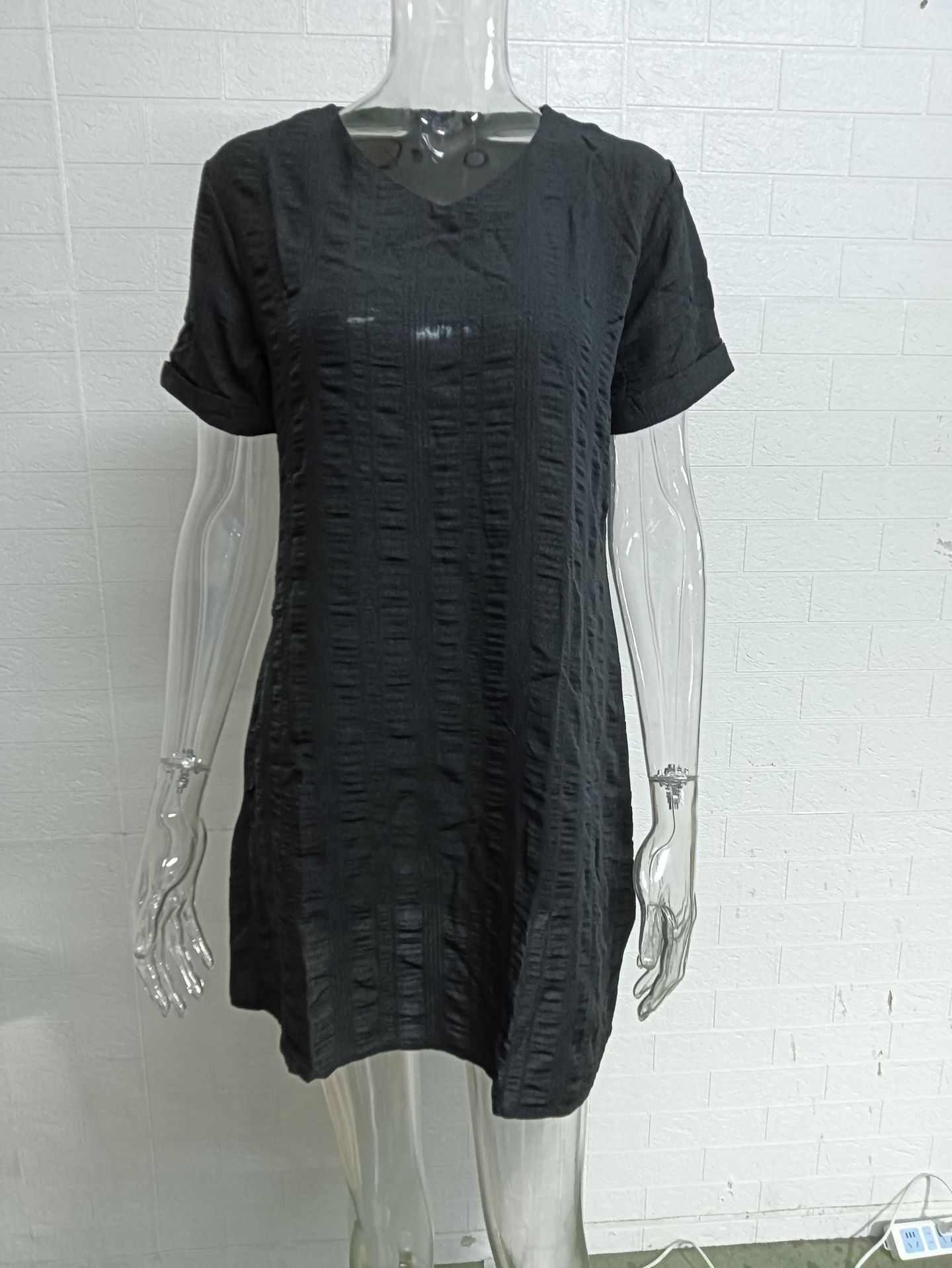 210g Weight Knee-Length Dress Length Type Short Sleeve Sleeve Length Regular Dress Dresses Type Regular Sleeve Sleeve Type Spandex, Polyester Fabric Type Mid Waist Waist Line Daily Occasion V Neck Neckline Regular Fit Fit Type Solid Color Pattern Summer, Spring Season Women's Gender Casual, Elegant Style Wholesale Women's Casual Elegant Solid Color Daily V Neck Short Sleeve Regular Dress 6