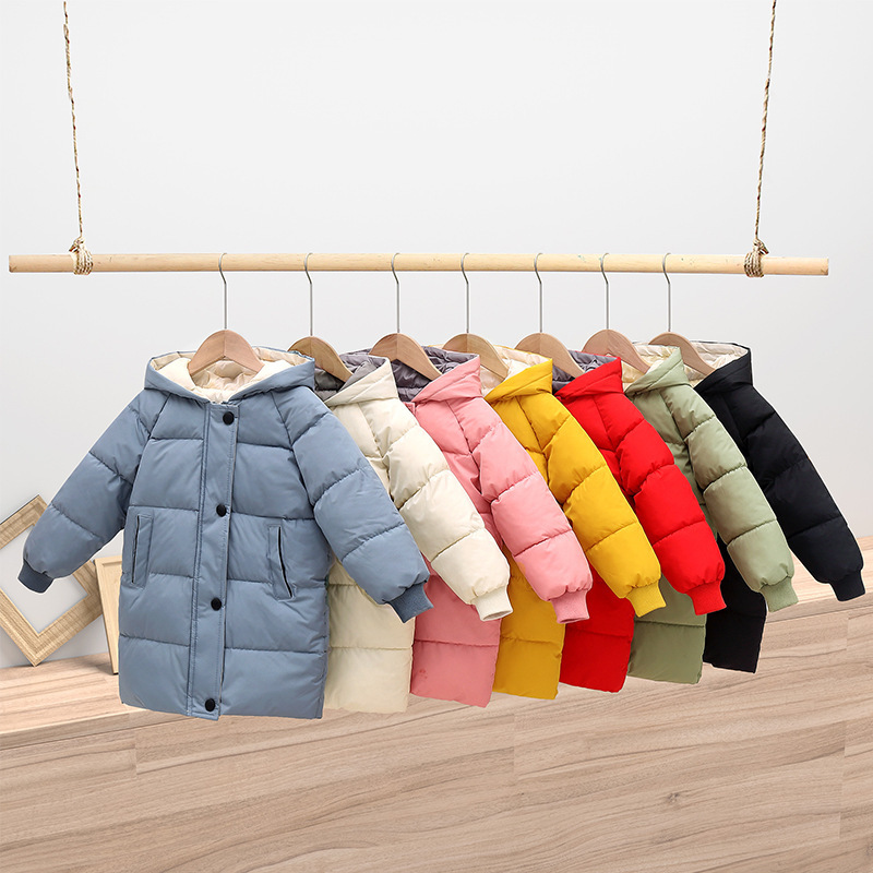 Children's down and cotton coats for boys and girls, thick cotton jackets for babies, medium-length outerwear, 2024 new autumn and winter styles