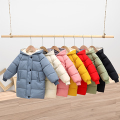 Children's down and cotton coats for boys and girls, thick cotton jackets for babies, medium-length outerwear, 2024 new autumn and winter styles
