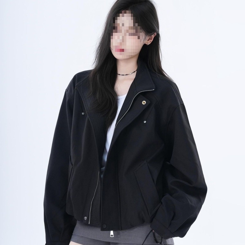 形宽松外套女设计廊小众秋冬季上衣女立领欧美工装夹克美式感复古|undefined