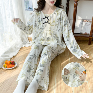 Foreign trade cross-border online red live Korean version of spring and autumn pregnant women pajamas lace lactation confinement clothing long sleeve home clothing suit