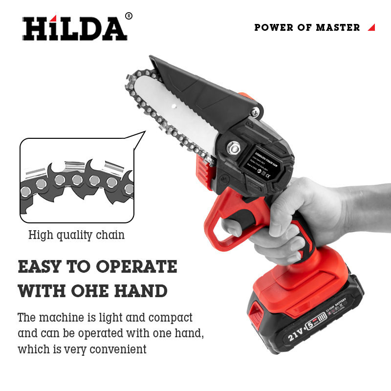 Motosierra de batería de litio HiLDA/Hilda, sierra para trabajar la madera, sierra para cortar madera, sierra eléctrica de 4 pulgadas con una sola mano, sierra para cortar madera de jardín