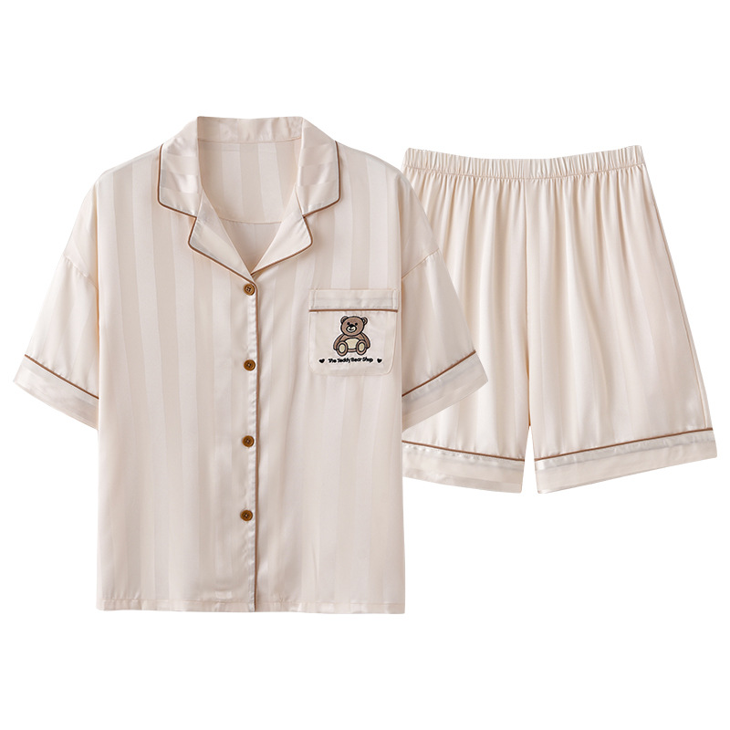 Suvised meeste ja naiste kardiganid, pidžaamad, lihtsad lahtised lühikeste varrukatega lühikesed püksid, jääsiidist hingavad paaridele mõeldud kevad- ja_voghion.com