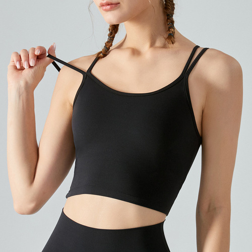 Thin shoulder straps, mid-intensity yoga halter top, sports vest, all-in-one bra, fixed cup sports bra