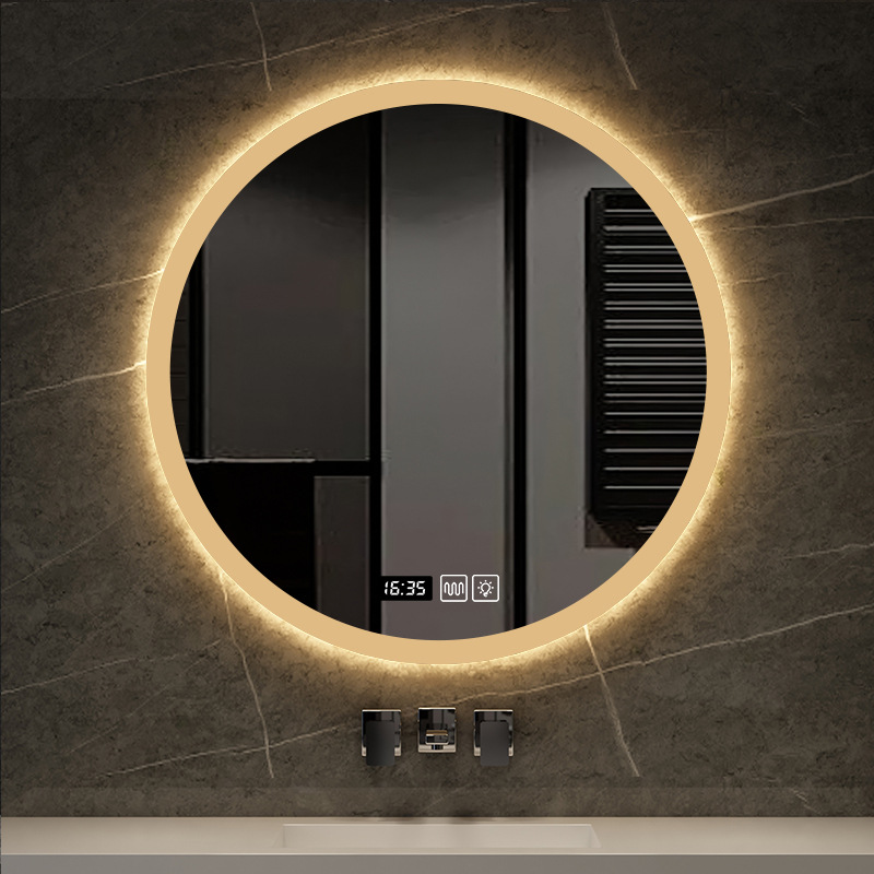 Round Bathroom Mirror Wall-Mounted Bathroom Hotel Ktv Makeup Mirror with Light Led Anti-Fog Touch Screen Wall Hanging