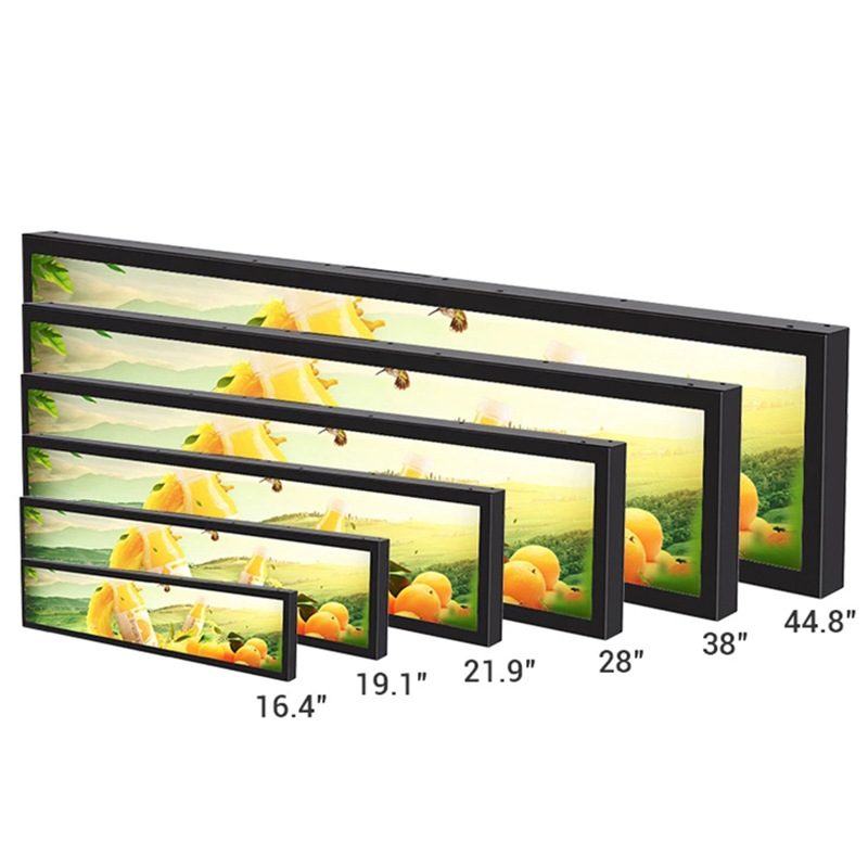 12.1-98 pantalla de barra de pulgada centro comercial de transporte público estante electrónico pantalla de barra larga máquina de publicidad LCD pantalla de barra todo en uno