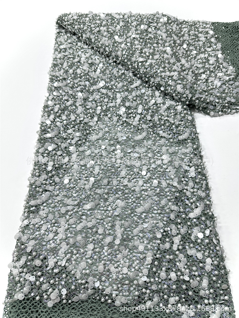 Tejido de malla de perlas pesadas 3 + 9cm de tela de vestido de boda de sequilla al por mayor