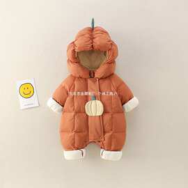 婴儿冬季羽绒连体哈衣2025爬服冬装新款女童男宝宝加厚保暖羽绒服
