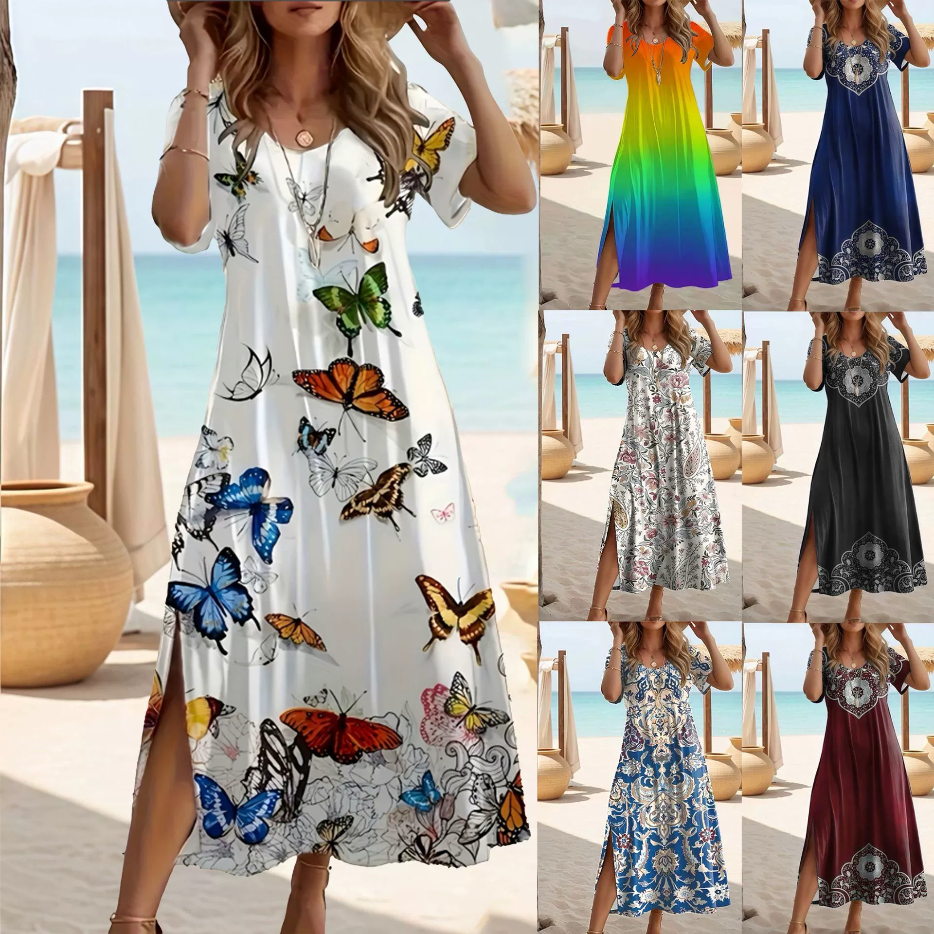 Летнее платье для женщин больших размеров с принтом бабочки, поставка с независимых станций Amazon и AliExpress, Европа и Америка, 2025 год