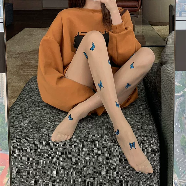 Blue butterfly stockings skin color