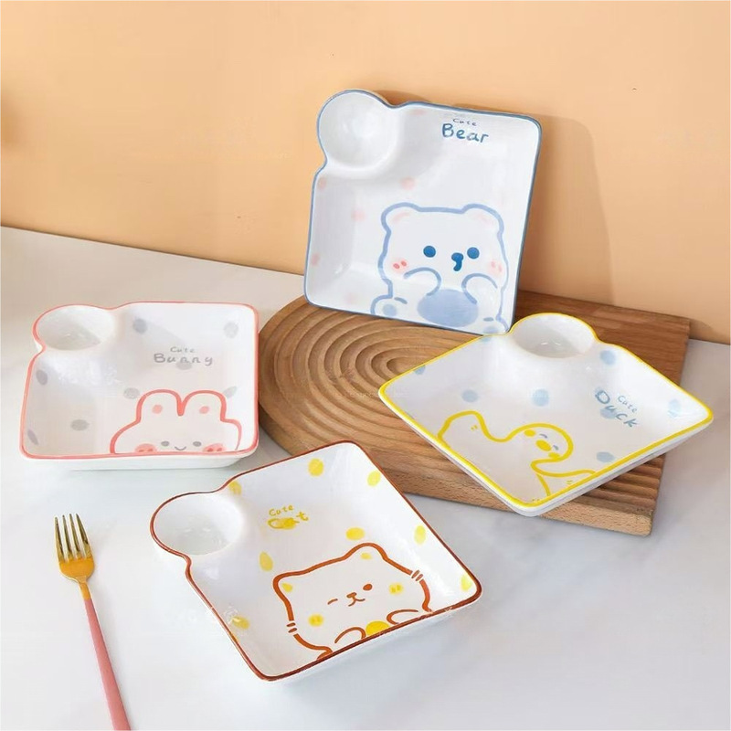 New Stylish and Cute Underglaze Colored Ceramic Dumpling Plate, Animal-Shaped Dipping Sauce Plate, Serving Plate for Home Use