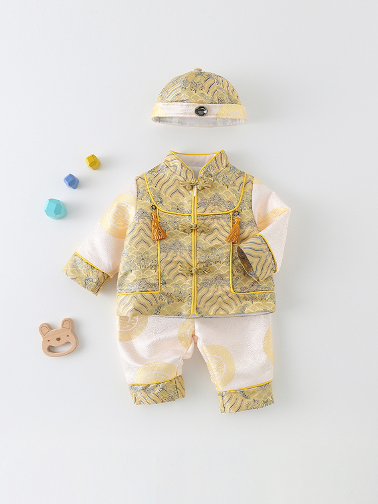 Bebé varón con un aniversario, vestido de Año Nuevo, vestido de estilo chino, vestido de primavera y otoño para niños pequeños, vestido chino