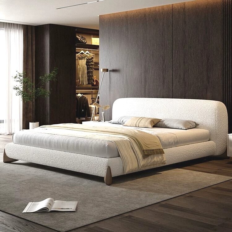 Wabi-Sabi Style Lambswool Bed Double Master Bedroom Bed 1.8m Wedding Bed Designer Style Cream Style Fabric Bed Princess Wabi-Sabi Style Lambswool Bed Double Master Bedroom Bed 1.8m Wedding Bed Designer Style Cream Style Fabric Bed Princess