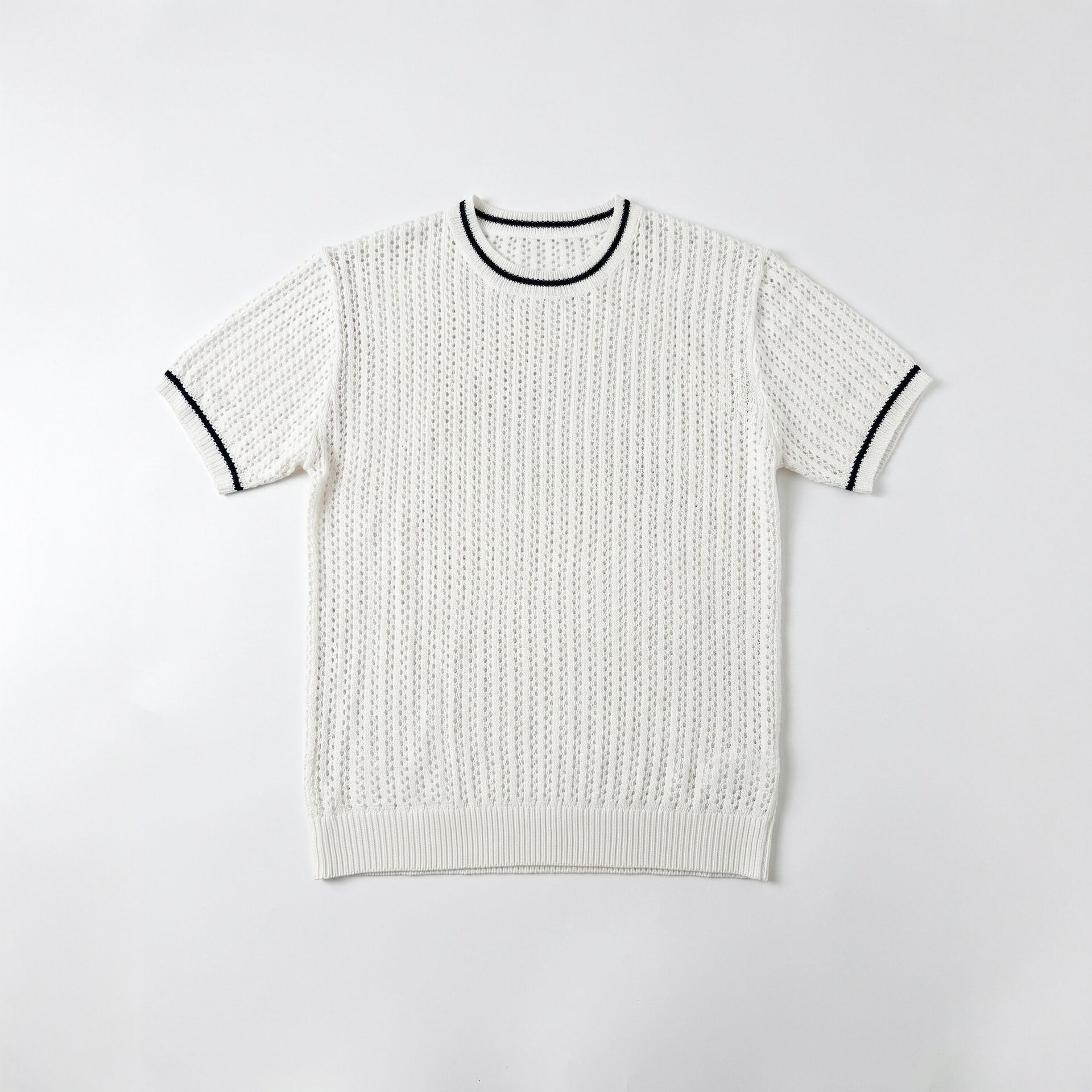 Herren-Sommerpullover mit Lochmuster, Strickmuster, Rundhalsausschnitt, Kurzarm, vielseitiger Stil, atmungsaktives Oberteil_voghion.com