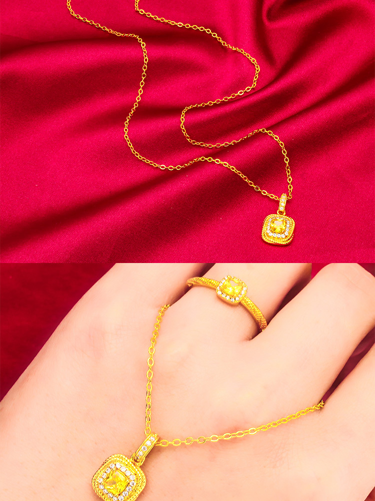 Women's Small Square Sugar Ring Necklace Women's Fashion Square Sugar Ring Live Hair Jewelry_voghion.com