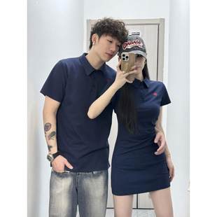 High-End Cotton Couple Summer One Dress and One Skirt 2025 Trendy Brand Short-Sleeved Polo Shirt Mid-Length Dress Two-Piece Set