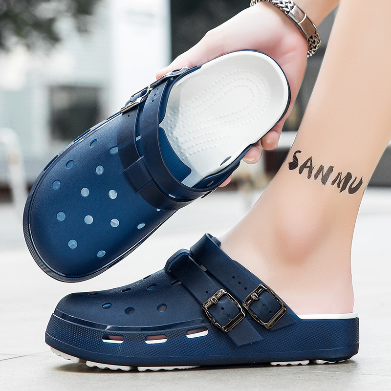 Sandalias de gelatina de comercio exterior transfronterizo zapatos con agujeros de playa antideslizantes de suela gruesa para uso exterior de los hombres