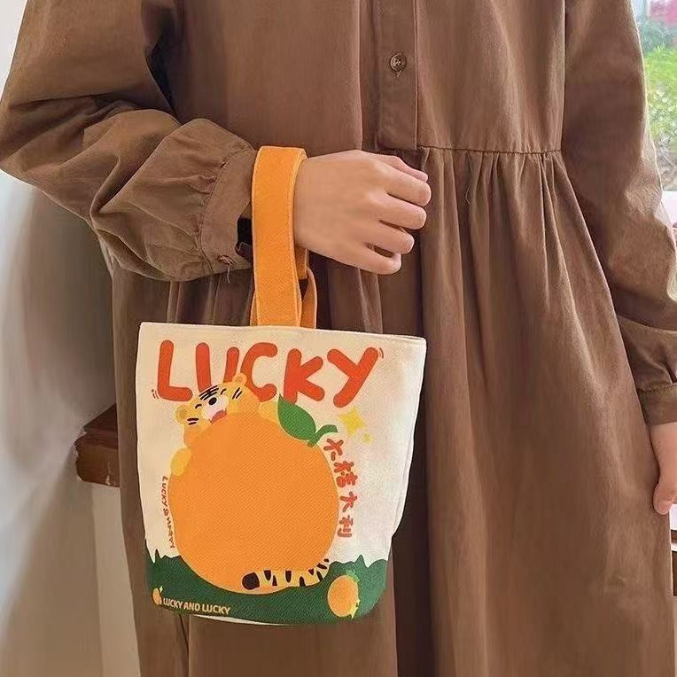 Bolso de dinero Bolso bandolera Bolso de tela Caminando Año Nuevo Bolso de lona de serpiente dorada portátil Bolso de cubo portátil Bolso de lona