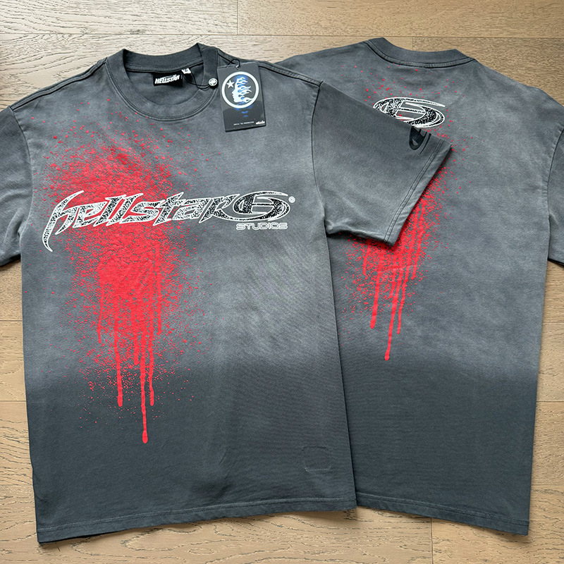 Moda brendi g'amgin yulduzlar yuvish t-shirt, keng bo'g'in