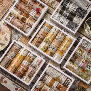 Agugu Story Collection Hot Stamping Washi Tape DIY Decorative Material Sticker Ins Retro Pocket Tape Set