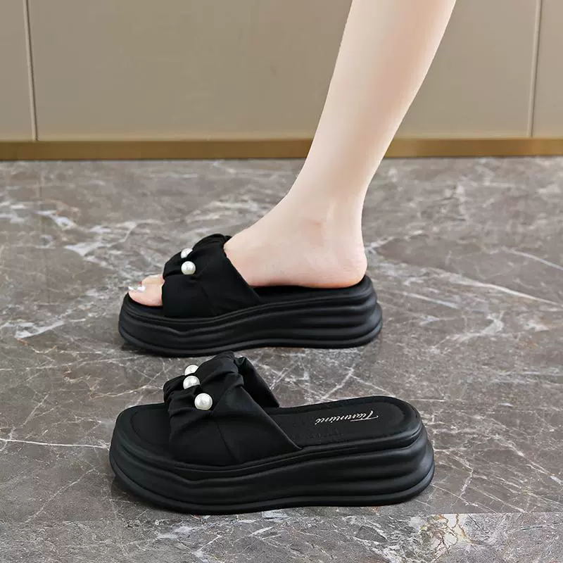 Модные новые римские женские сандалии на толстой подошве Four Seasons с оборками, универсальные простые женские тапочки