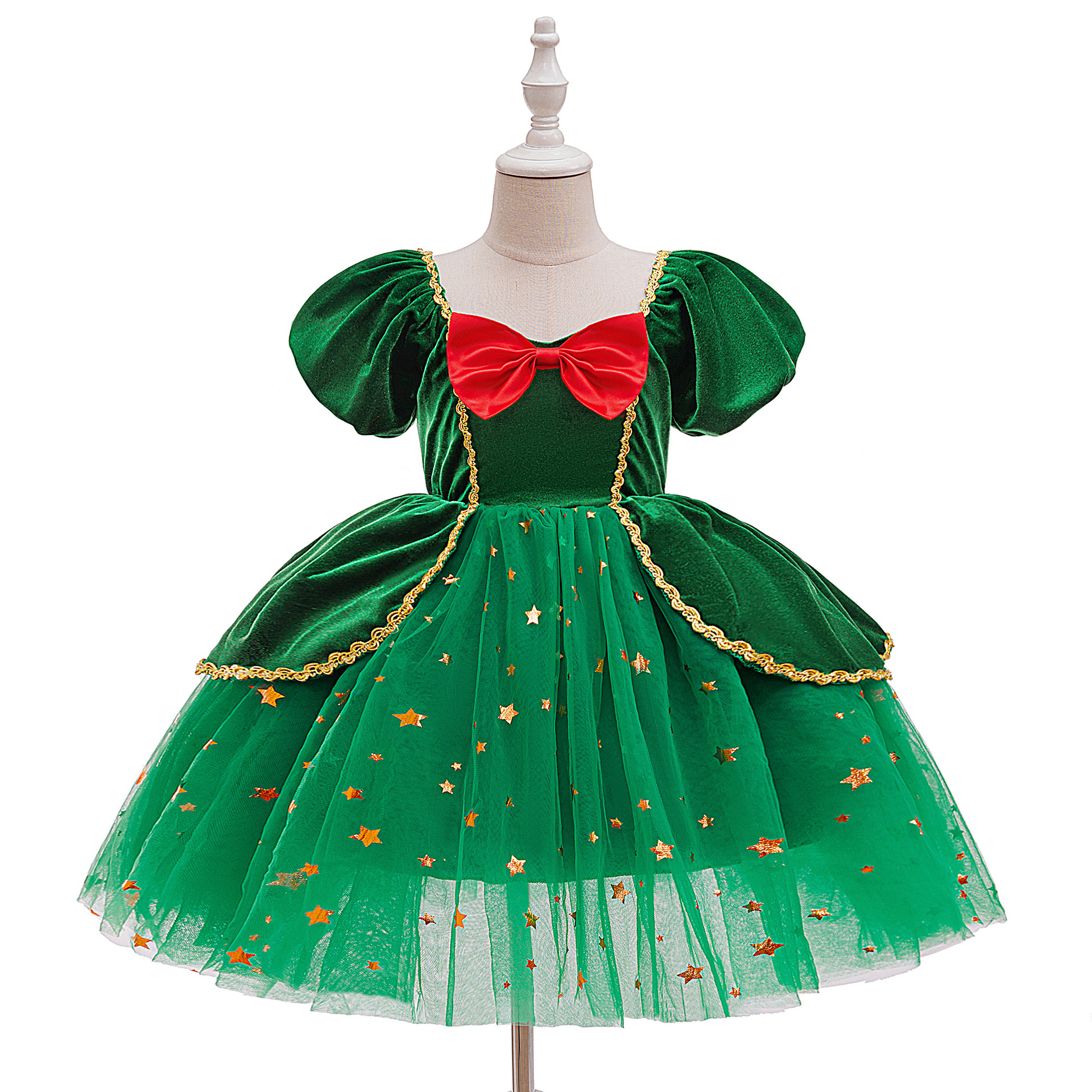 Amazon vestido de Navidad de sequillas rojo y verde COS Santa Claus Snowflake vestido de princesa de malla de niña