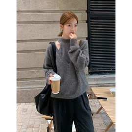 THE MIND黑金绒挂脖背心+毛衣两件套2025冬新款韩版慵懒上衣M9320