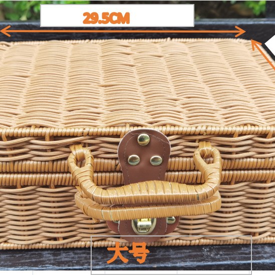 Venta al por mayor nuevo marco de hierro imitación ratán maleta vintage props cosméticos almacenamiento ratán caja mano caja de regalo