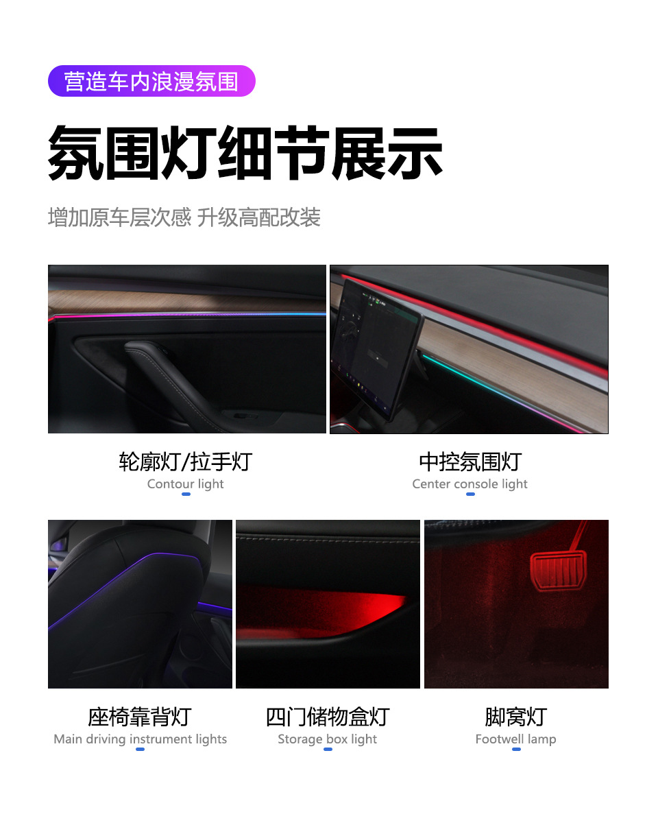 Car Ambient Lighting Is Suitable for Tesla Model3/Y Tesla Model3 /Y Ambient Light