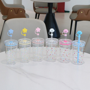 Summer hot new plastic suction cup stars sports cartoon shape milk tea cup fashion plastic cup