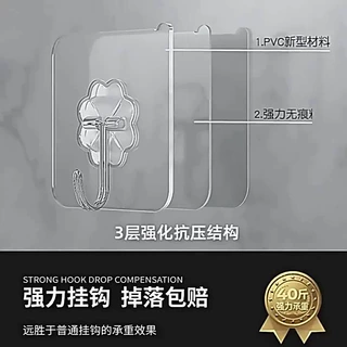 强力挂钩免打孔透明无痕粘钩浴室厨房卧室门后不锈钢挂衣帽钩自粘