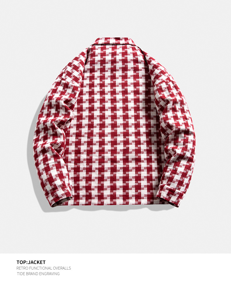 Men's Knitted Plaid Jacket Loose Lapel Shirt Style For Couples_voghion.com