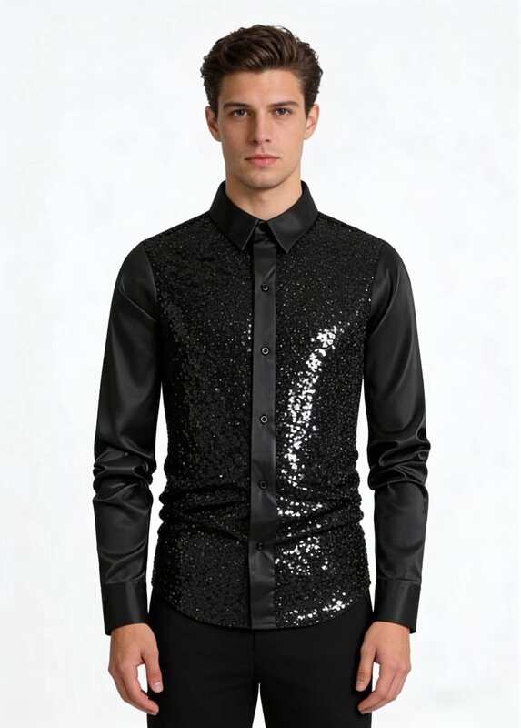 Cross-Border 2026 Foreign Trade Nightclub Multi-Color European Size Shirts, Foreign Trade Youth Cool Sequin Gold-Stamped Dance Shirts