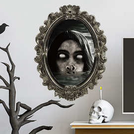 万圣节鬼脸女鬼镜子恐怖墙贴酒吧角落背景装饰跨境可移除 MUP1969