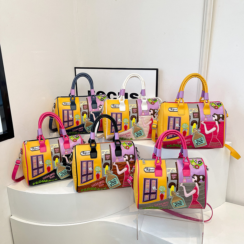 女性用クロスボーダーバッグ、大容量、高級ボストンバッグ、刺繍ステッチショルダーハンドバッグ、クロスボディバッグ、ピローバッグ|undefined