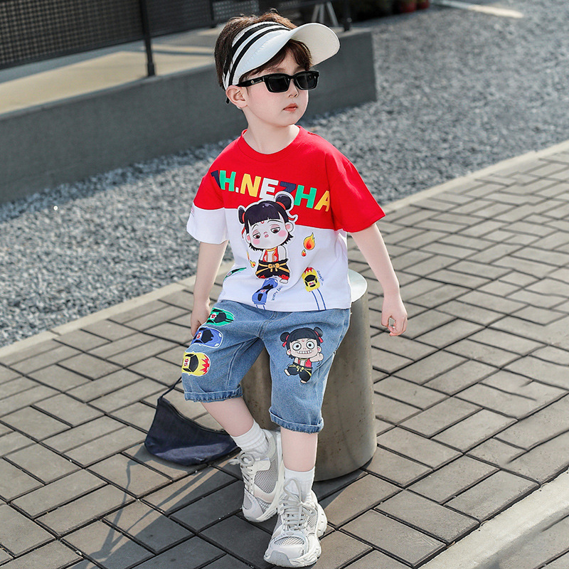 7852 ropa de dibujos animados traje de verano para niños 2025 nuevo estilo estilo occidental bebé de manga corta ropa para niños pantalones cortos de verano marea