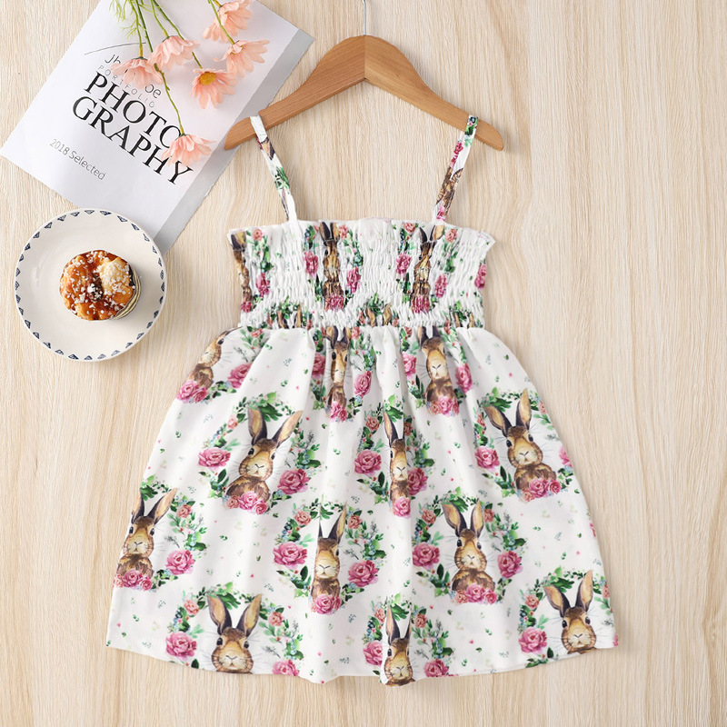 Fashion Rabbit Flower Printing Polyester Girls Dresses display picture 2