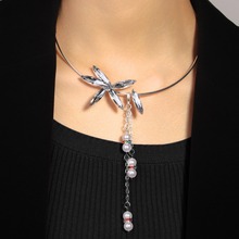 欧美新款竹节水钻项圈简约小众珍珠吊坠项链女高级感配饰时尚通勤