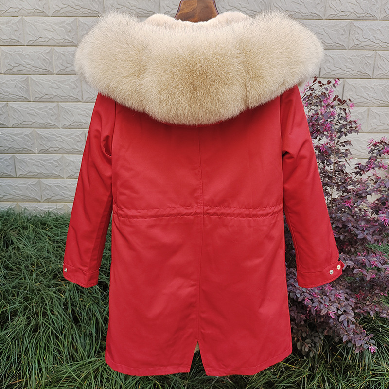 Sieviešu apģērbi Jauns ziemas Sieviešu Parka Vidēja Garuma Noņemams Laineris Lapsas kažokādas apkakles kažoks_voghion.com