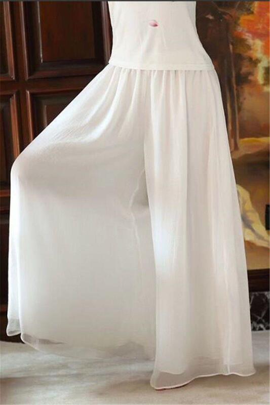 White Chiffon Double-Layer Wide-Leg Pants, Vintage Meditation Loose Yoga Pants, Beach Women's Long Skirt Pants, Tea Dress Pants White Chiffon Double-Layer Wide-Leg Pants, Vintage Meditation Loose Yoga Pants, Beach Women's Long Skirt Pants, Tea Dress Pants