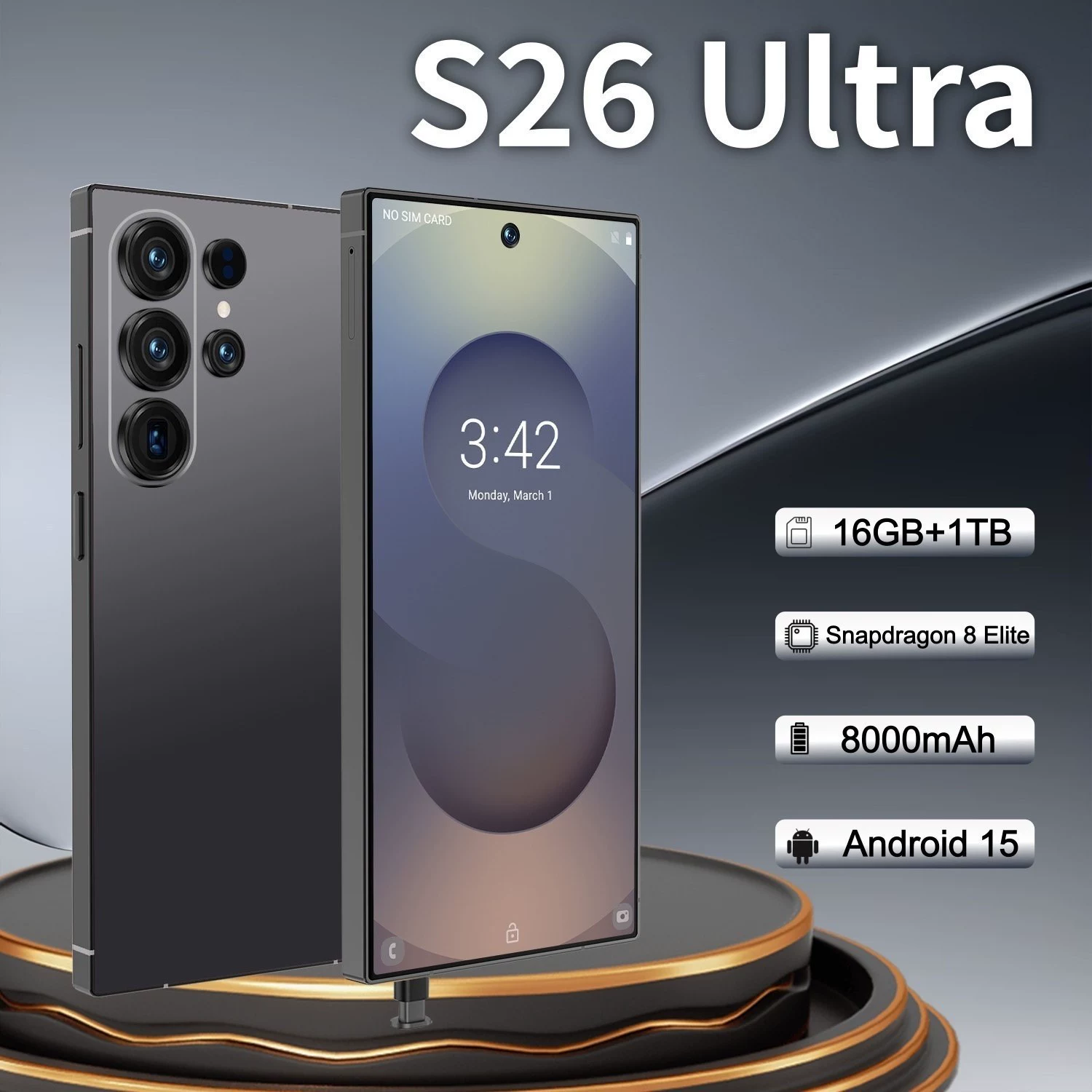 Smartphone S26Ultra, large-screen Android 15 with built-in pen — multi‑color options