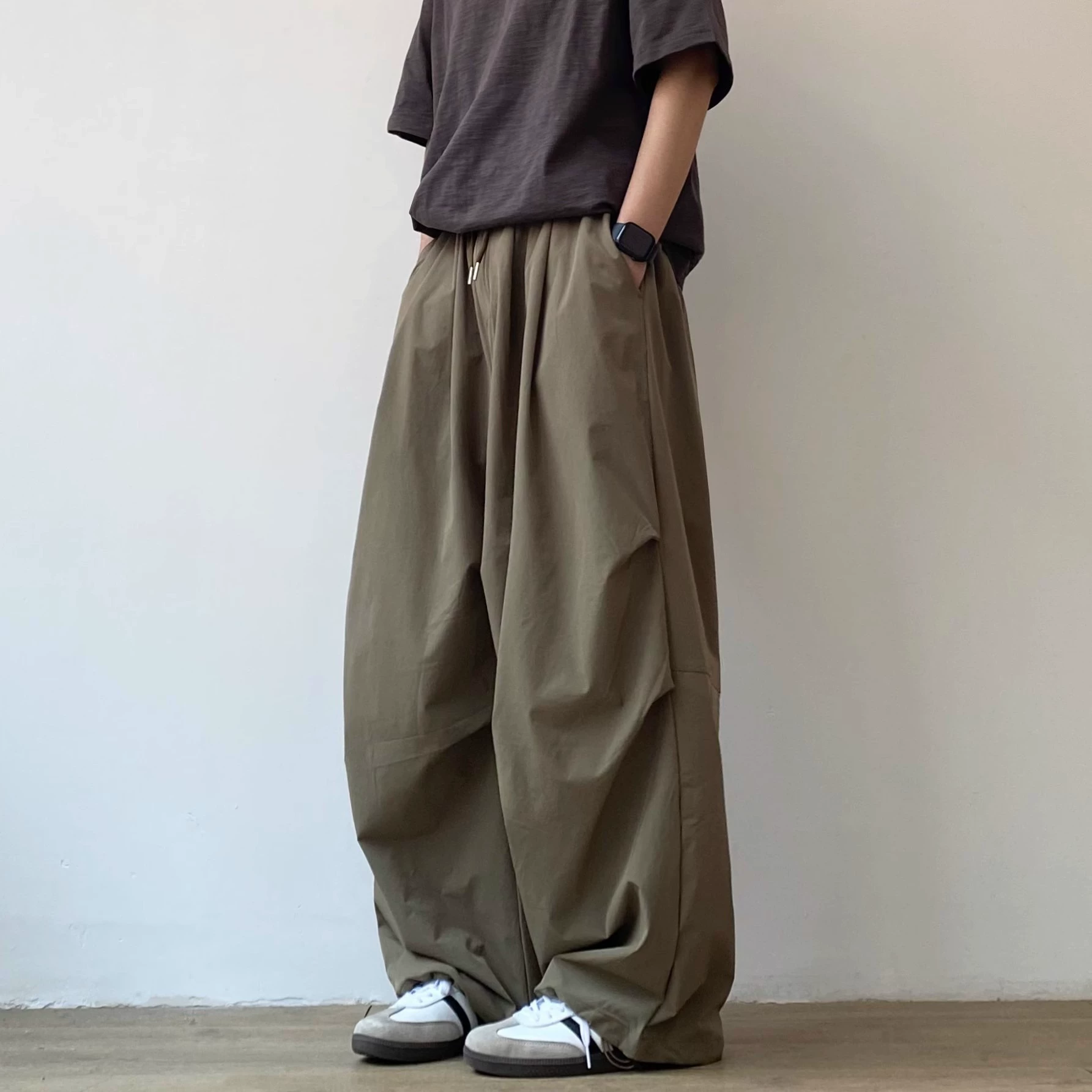 Летние японские ретро-брюки свободного кроя с плиссировкой, однотонные, унисекс, универсальные, прямые, повседневные, длинные, модные.