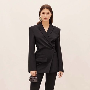 Th~ Row Black Niche Suit Spring & Fall Wool Double-Breasted Oblique Placket Shoulder Pad Women's Casual Suit Jacket for Women